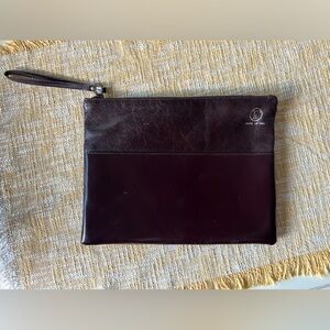 fleabags oversized wristlet, mahogany brown leather, fabric-lined, 8.5”x11”